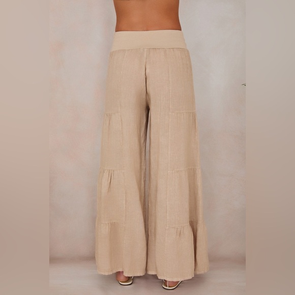 (2-36/255005-SOL-ERBE) LINEN TIERED PALAZZO PANT - Picture 3 of 5